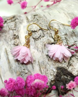 Kolczyki pudrowy róż 4cm „Rozkwit”